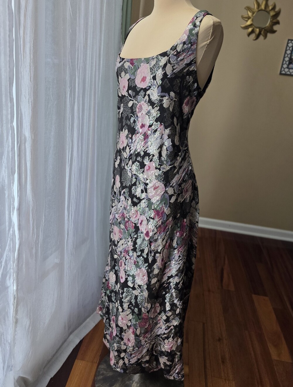 Ralph Lauren Metallic Floral Jacquard Maxi Evening Dress Purple Pink Size 16